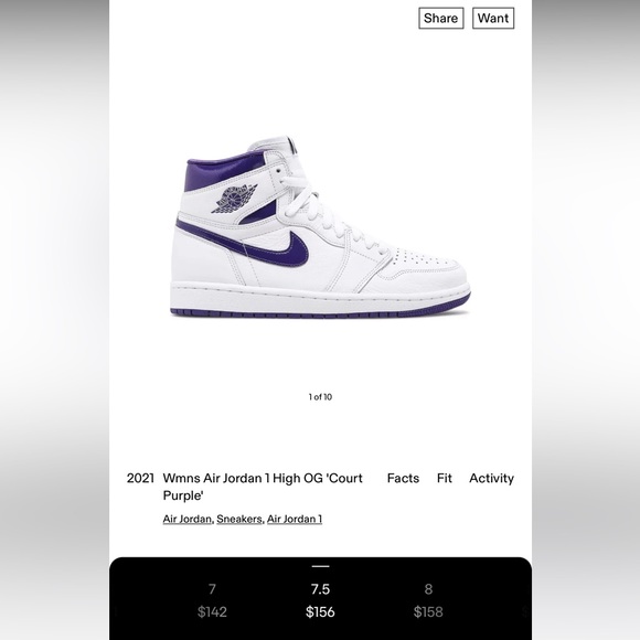 Wmns Air Jordan 1 High OG 'Court Purple' - Picture 7 of 7